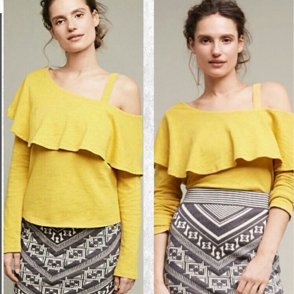 Anthropologie Asymmetrical Ruffle Top Size L - Picture 1 of 7